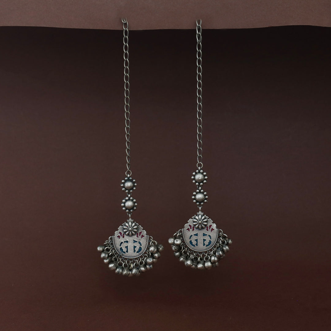 Lalasa Flower Cluster Ghungroo Earring With Ear Chain