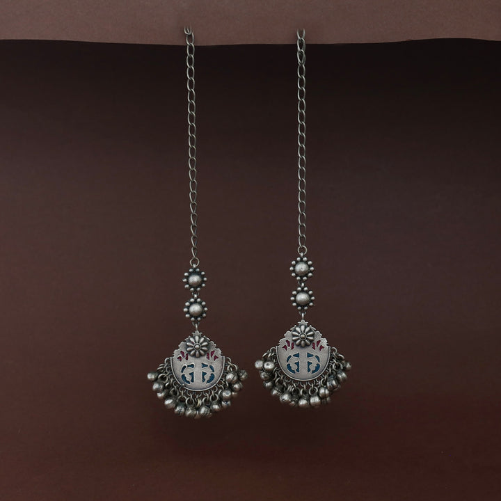 Lalasa Flower Cluster Ghungroo Earring With Ear Chain