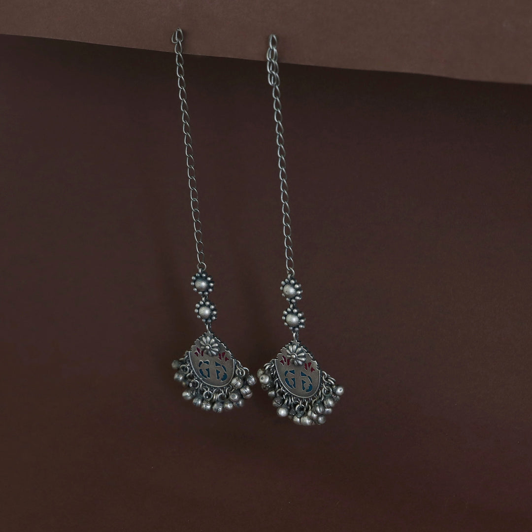 Lalasa Flower Cluster Ghungroo Earring With Ear Chain