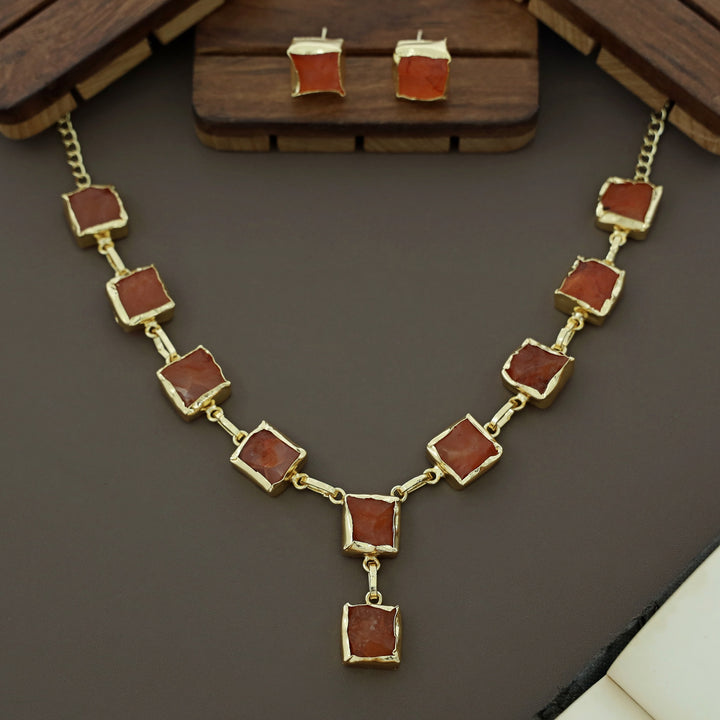 Velora Square Raw Stone Neckpiece With Stud