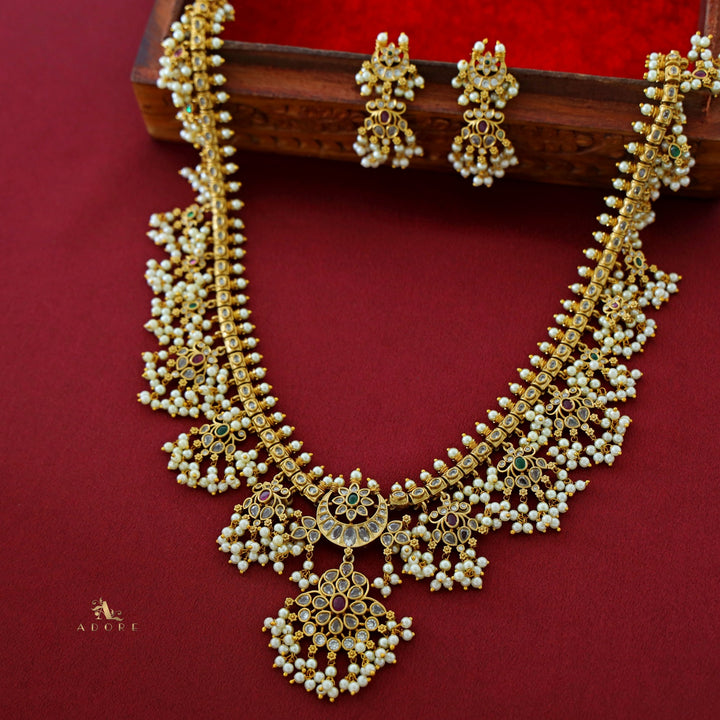 Harini Flowery Pearl Bridal Long Haram With Earring