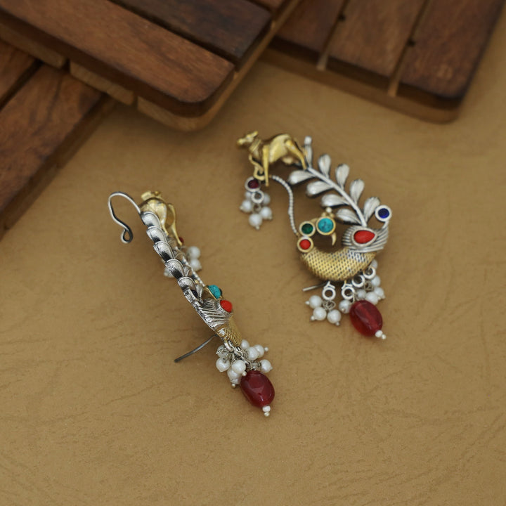 Iksha Mayura & Cow Beaded Pearl Earring / Ear-Cuff (Set Of 2)