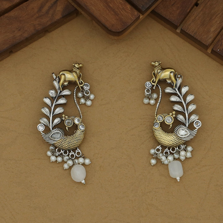 Iksha Mayura & Cow Beaded Pearl Earring / Ear-Cuff (Set Of 2)