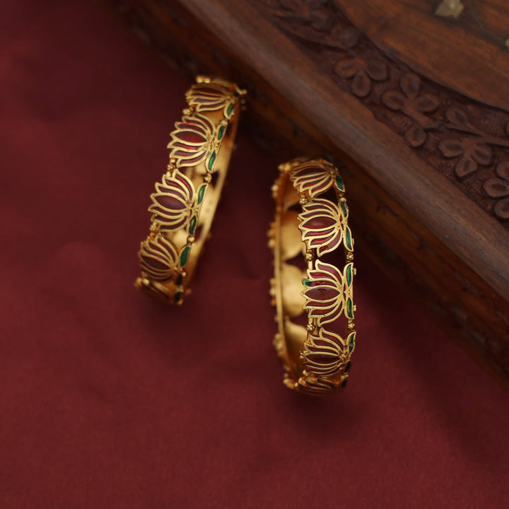 Advaita Enamel Lotus Bangle (Set Of 2)