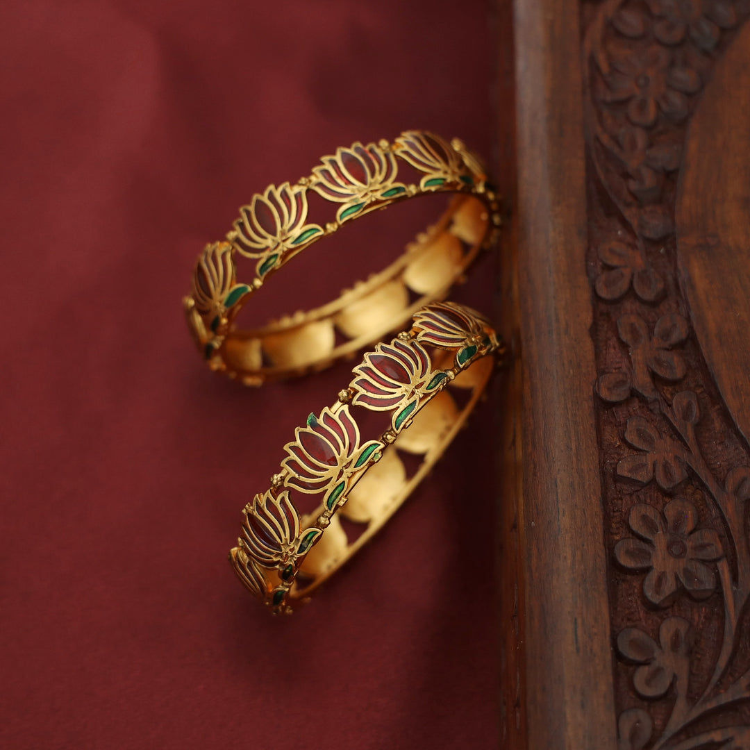 Advaita Enamel Lotus Bangle (Set Of 2)