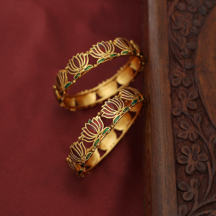 Advaita Enamel Lotus Bangle (Set Of 2)