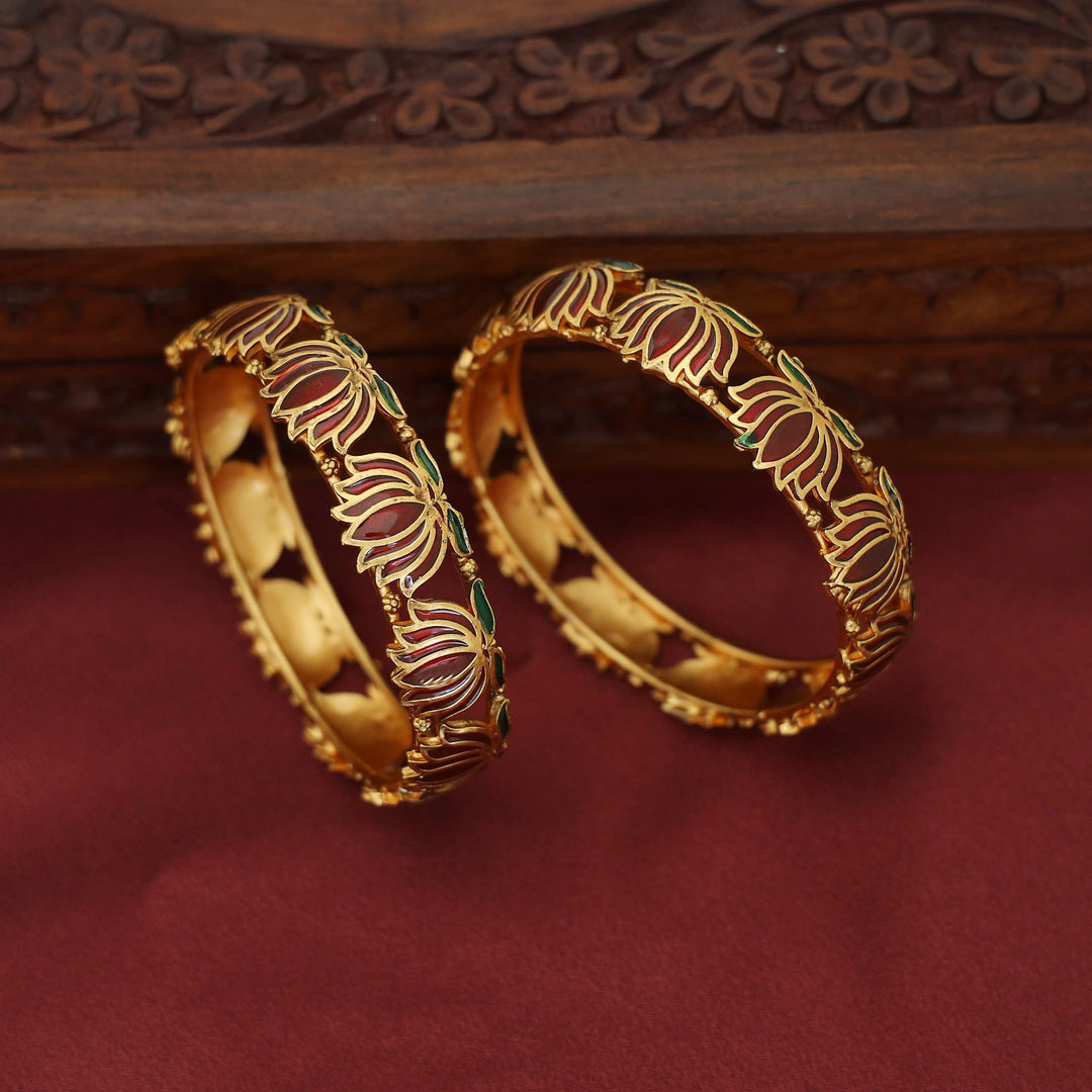 Advaita Enamel Lotus Bangle (Set Of 2)