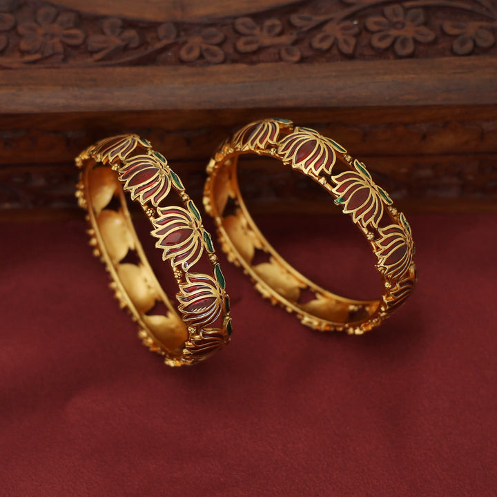 Advaita Enamel Lotus Bangle (Set Of 2)