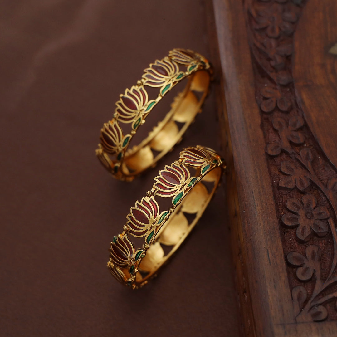 Advaita Enamel Lotus Bangle (Set Of 2)