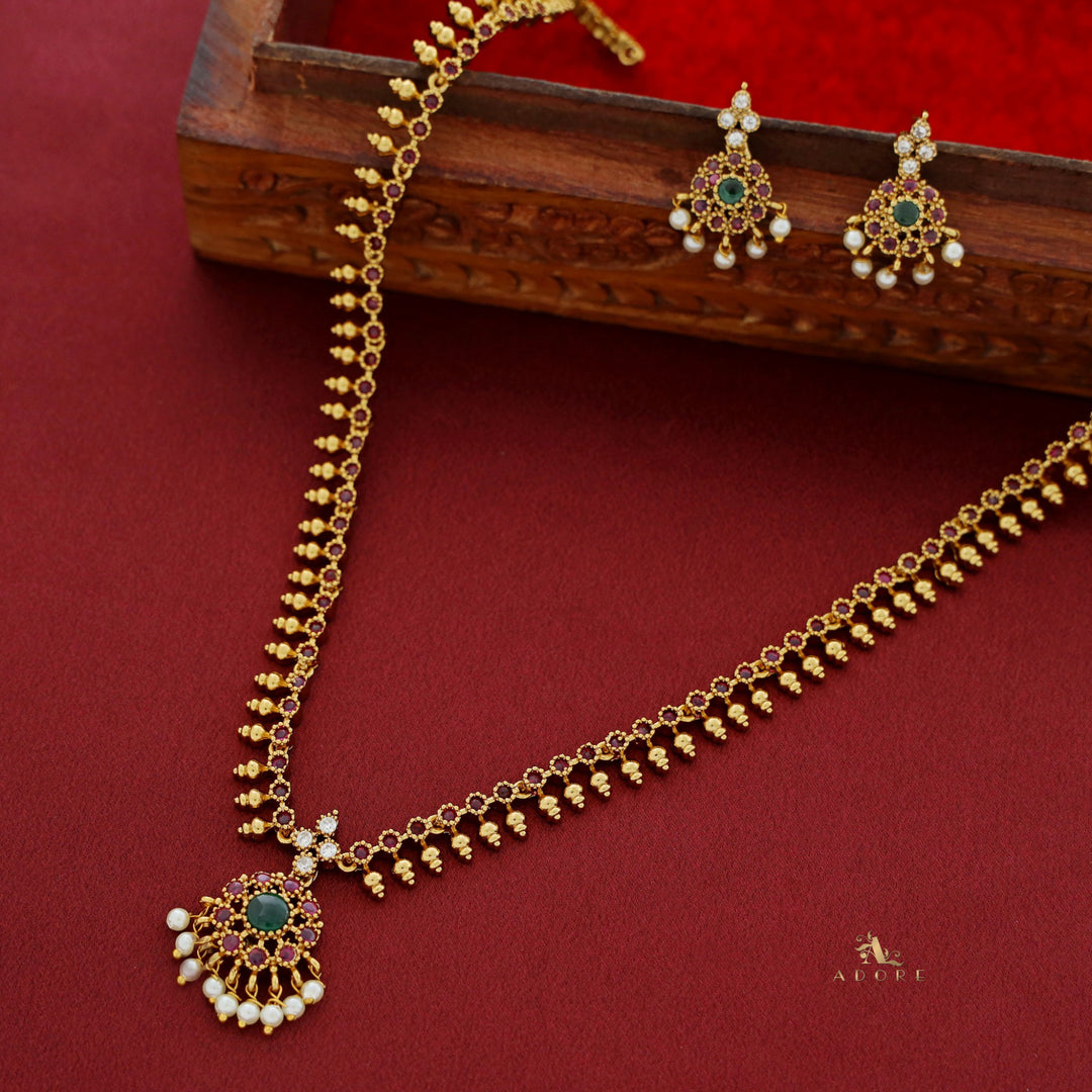 Chaitra Long Flowery Pearl Neckpice With Earring