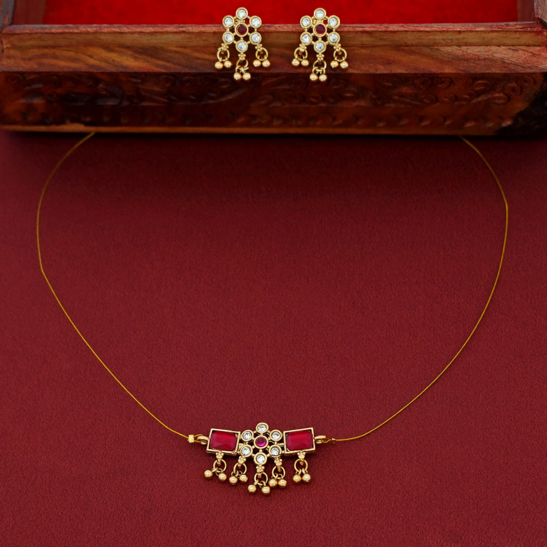 Priksha Floral Golden Beads String Neckpiece With Earring