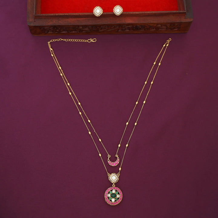 Premium Mini 2 Layer Jadau Kundan Circle Neckpiece With Earring