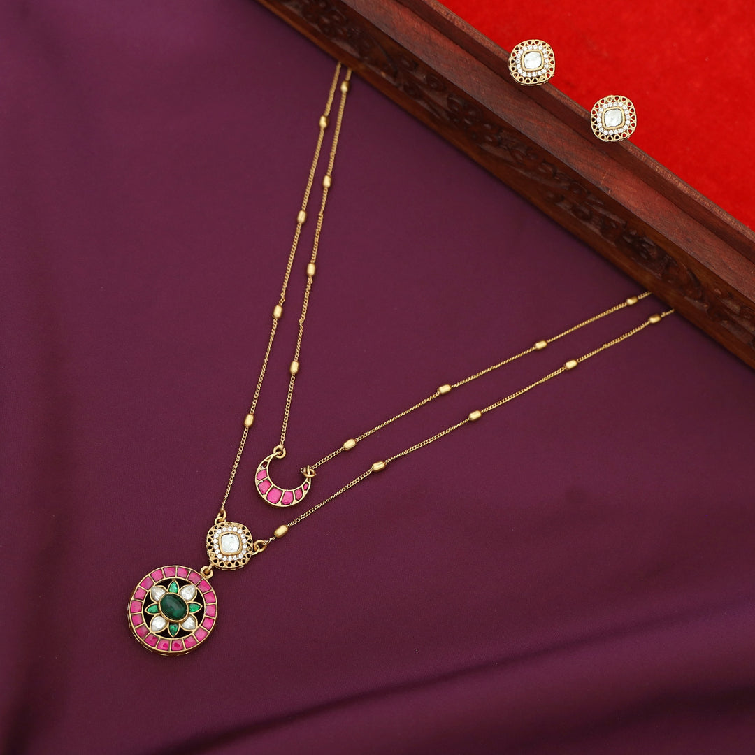 Premium Mini 2 Layer Jadau Kundan Circle Neckpiece With Earring