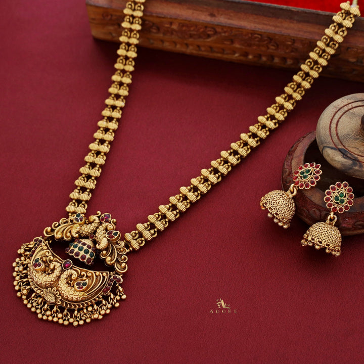 Lasya Peacock Ball Pendant Long Neckpiece With Earring