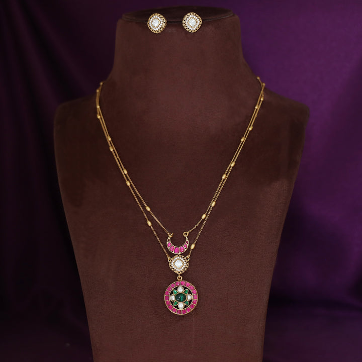 Premium Mini 2 Layer Jadau Kundan Circle Neckpiece With Earring