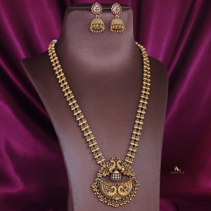 Lasya Peacock Ball Pendant Long Neckpiece With Earring