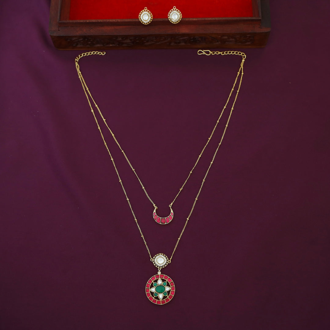 Premium Mini 2 Layer Jadau Kundan Circle Neckpiece With Earring