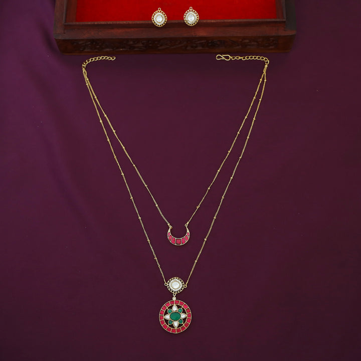 Premium Mini 2 Layer Jadau Kundan Circle Neckpiece With Earring