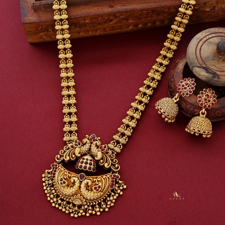 Lasya Peacock Ball Pendant Long Neckpiece With Earring