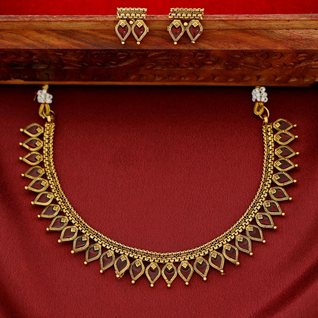 Nishani Enamel Palakka Short Neckpiece With Earring