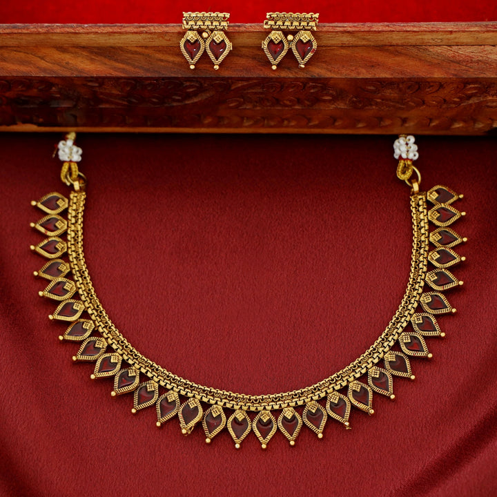 Nishani Enamel Palakka Short Neckpiece With Earring