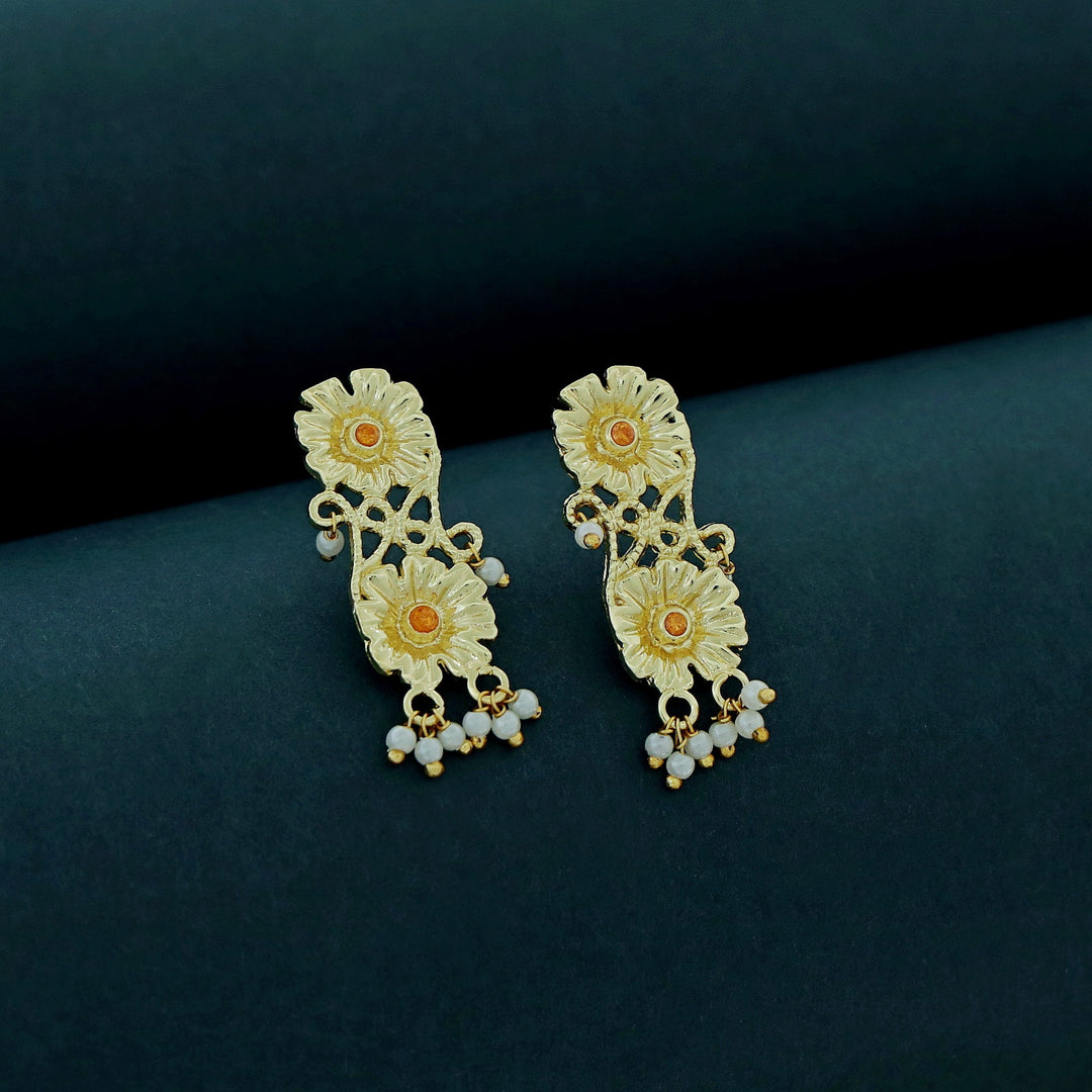 Martha Pearl Dual Flower Glossy Stone Earring