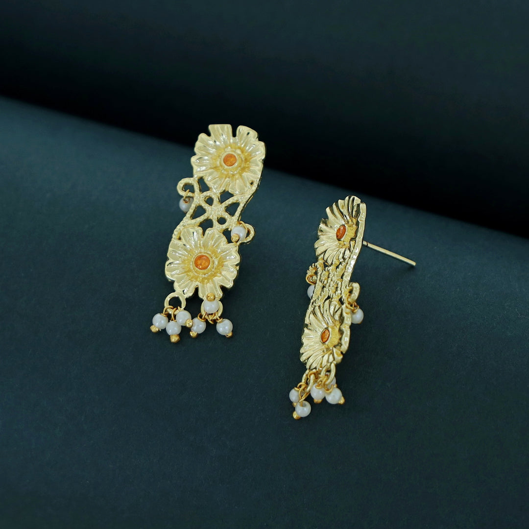 Martha Pearl Dual Flower Glossy Stone Earring
