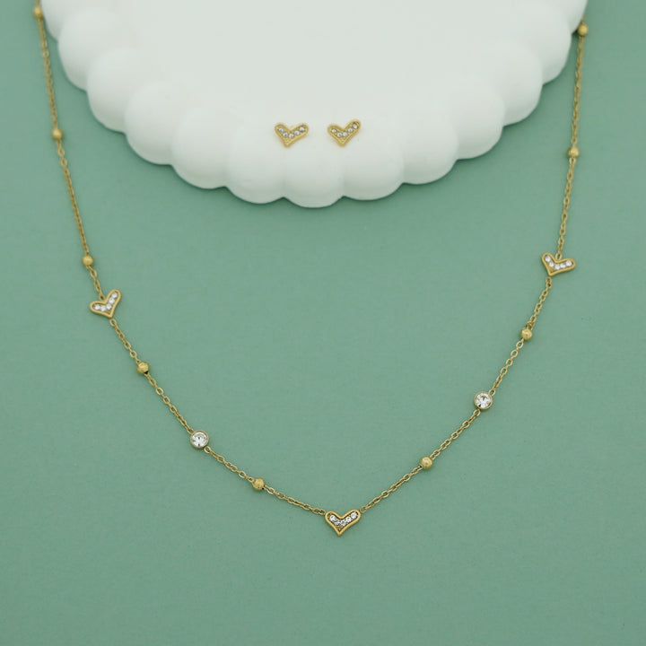 Lyra Heart + Glossy Stone Neckpiece with Stud