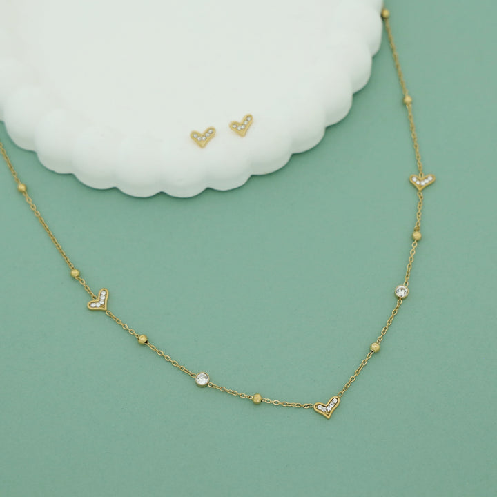 Lyra Heart + Glossy Stone Neckpiece with Stud