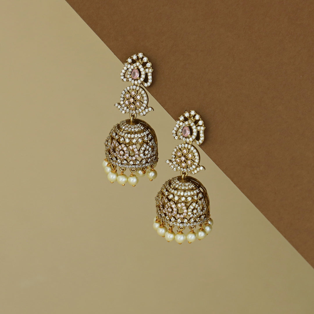 Kanyavi AD Stone Floral Pearl Jhumka