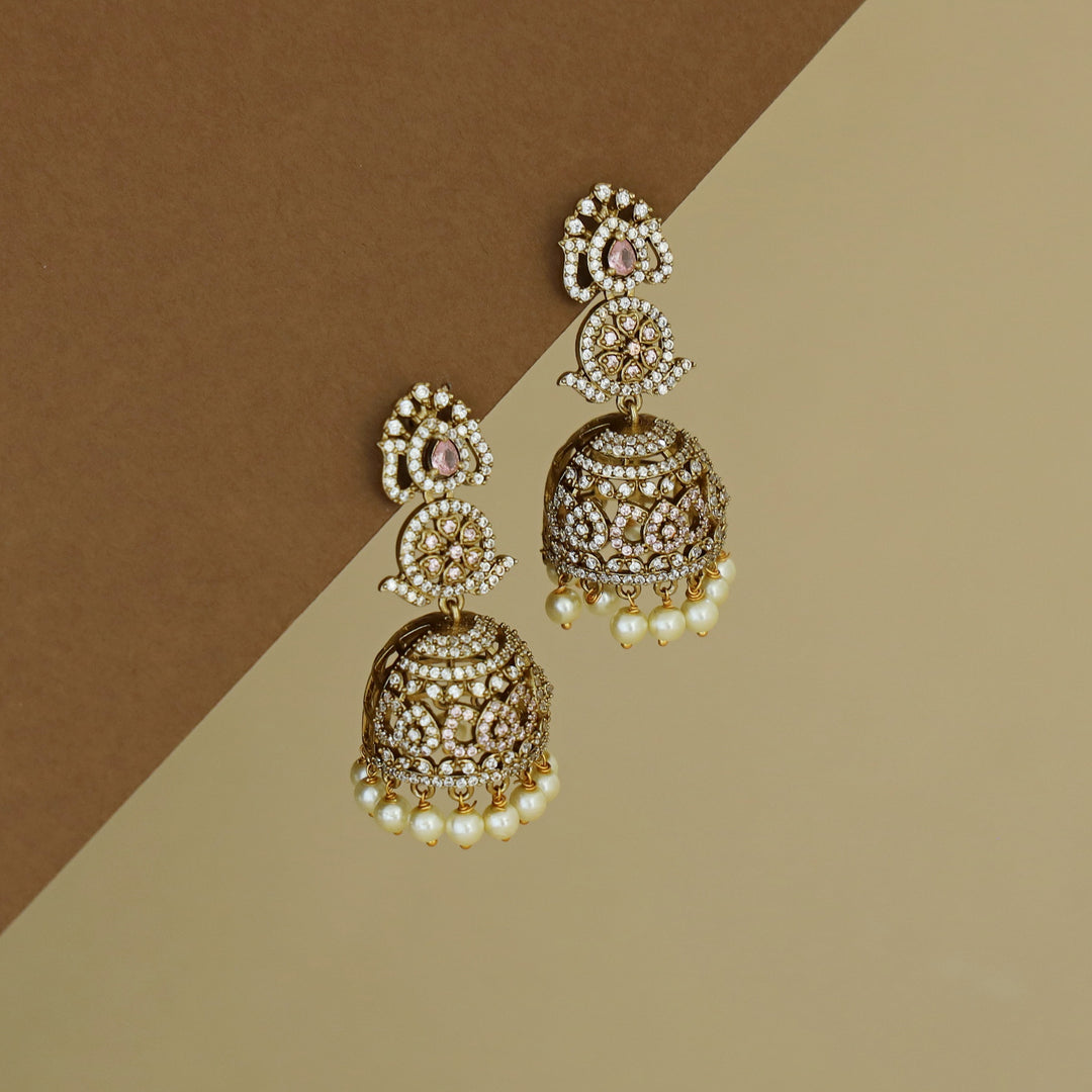 Kanyavi AD Stone Floral Pearl Jhumka