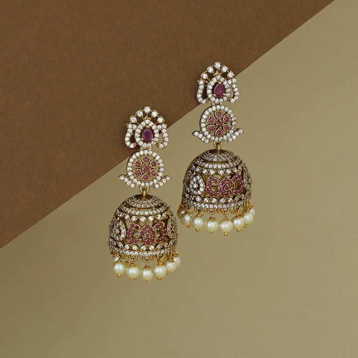 Kanyavi AD Stone Floral Pearl Jhumka