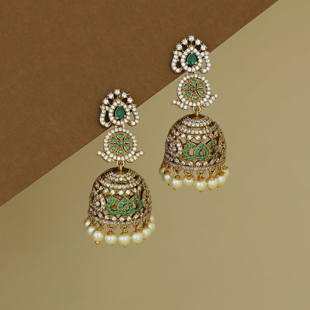 Kanyavi AD Stone Floral Pearl Jhumka