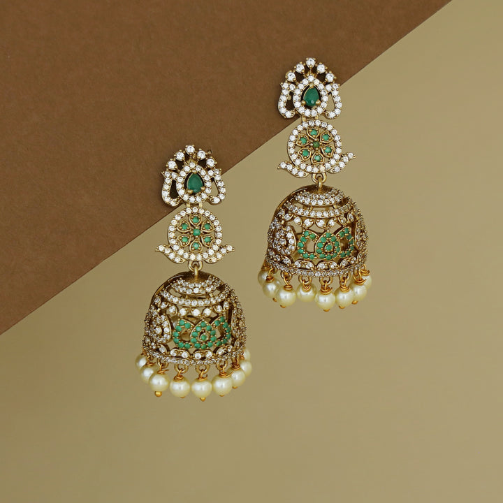 Kanyavi AD Stone Floral Pearl Jhumka
