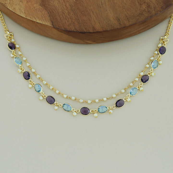 Carly Pearl 2 Layer Oval Glossy Stone Neckpiece