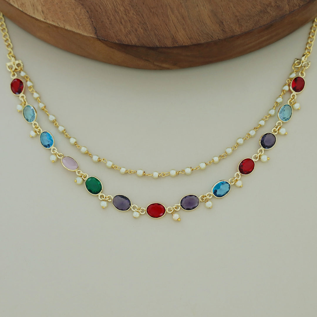 Carly Pearl 2 Layer Oval Glossy Stone Neckpiece