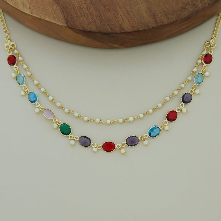 Carly Pearl 2 Layer Oval Glossy Stone Neckpiece