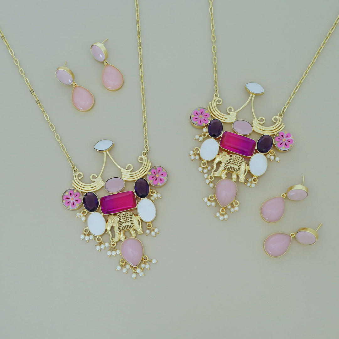 Hand Painted Glossy + MOP Neckpiece With Earring
