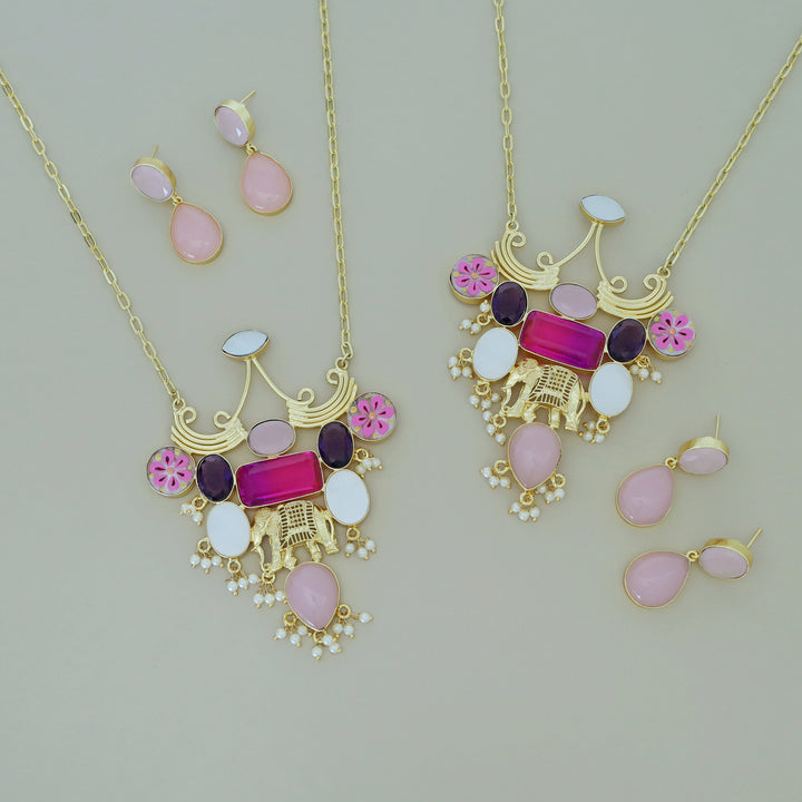 Hand Painted Glossy + MOP Neckpiece With Earring