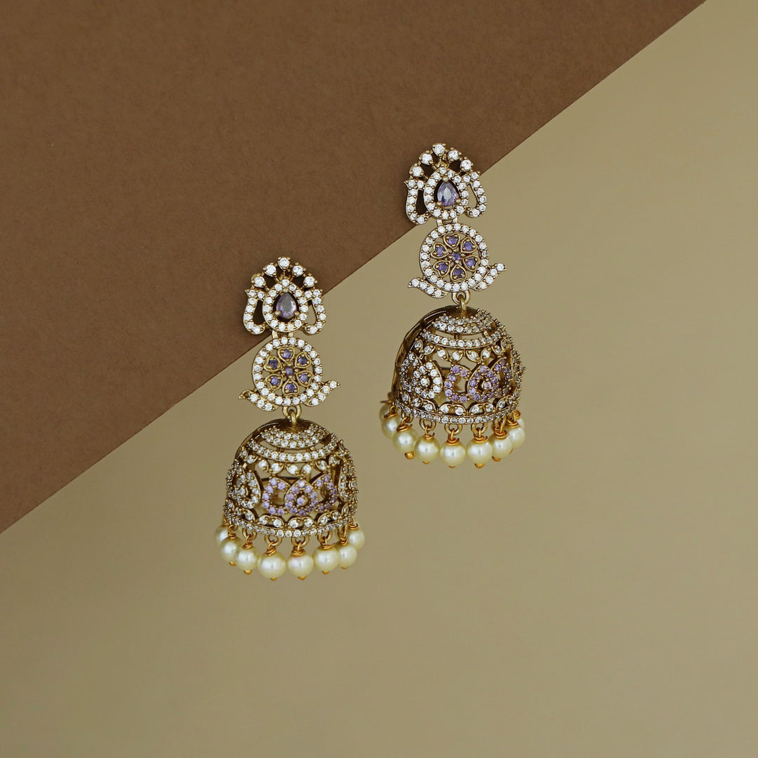 Kanyavi AD Stone Floral Pearl Jhumka