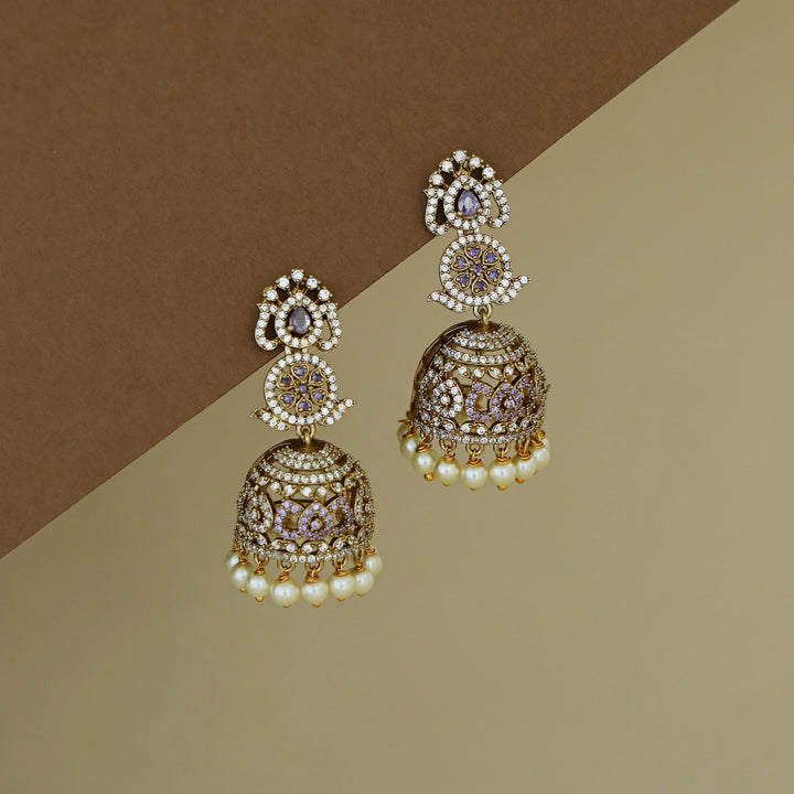 Kanyavi AD Stone Floral Pearl Jhumka
