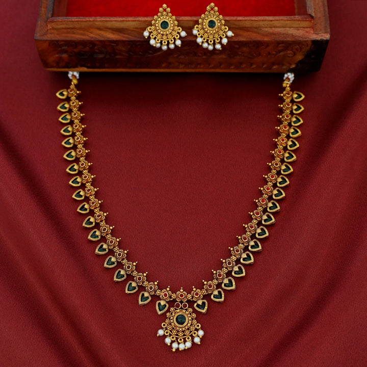 Rakshini Palakka Long Neckpiece With Earring