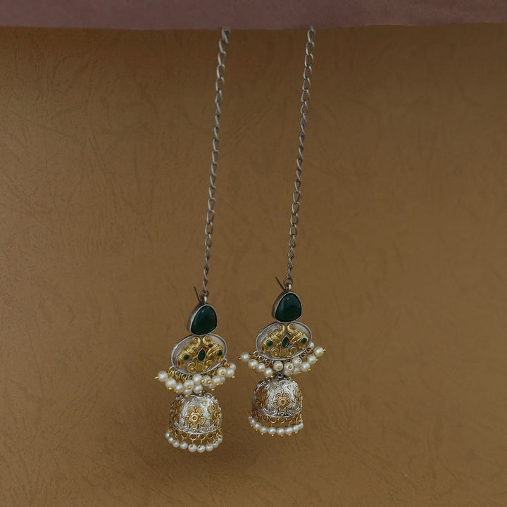 Imrana Glossy Airavat Pearl Jhumka With Ear Chain