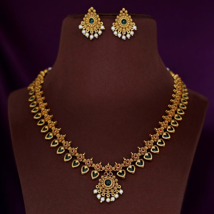 Rakshini Palakka Long Neckpiece With Earring