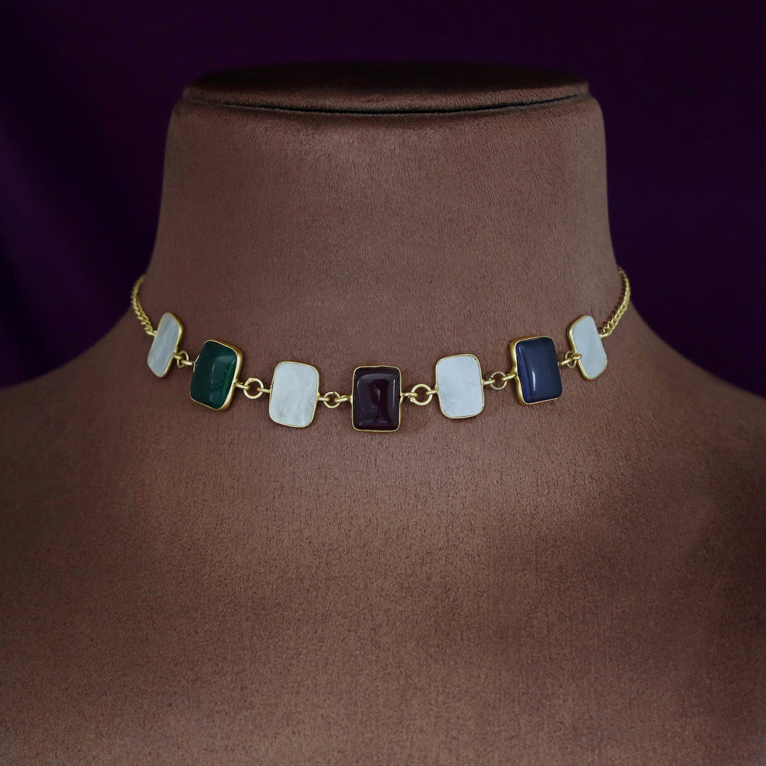 Vaanya Golden MOP + Glossy Stone Choker