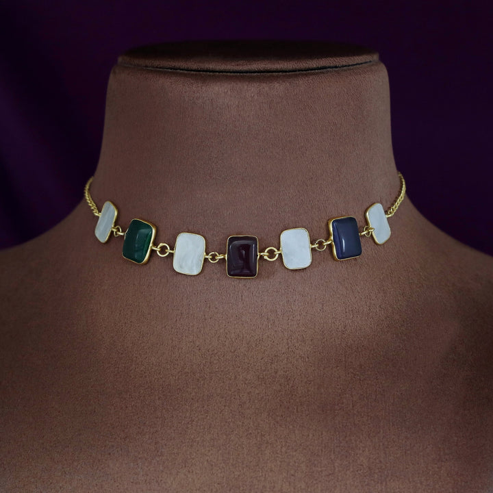 Vaanya Golden MOP + Glossy Stone Choker