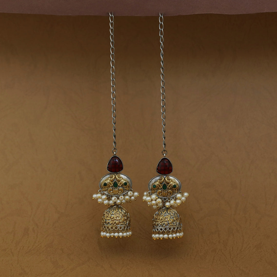 Imrana Glossy Airavat Pearl Jhumka With Ear Chain