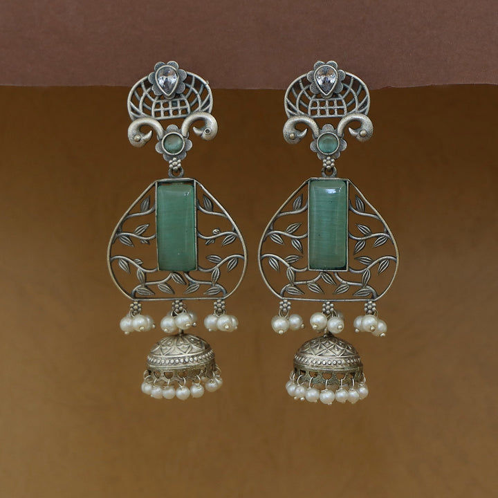 Hetanshi Rectangle Glossy Leaf Pearl Jhumka Earring