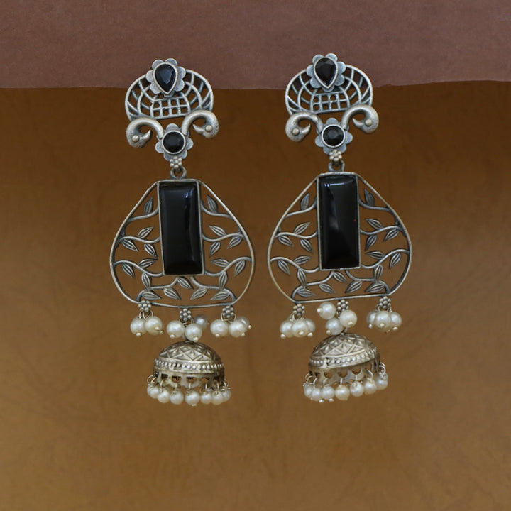 Hetanshi Rectangle Glossy Leaf Pearl Jhumka Earring