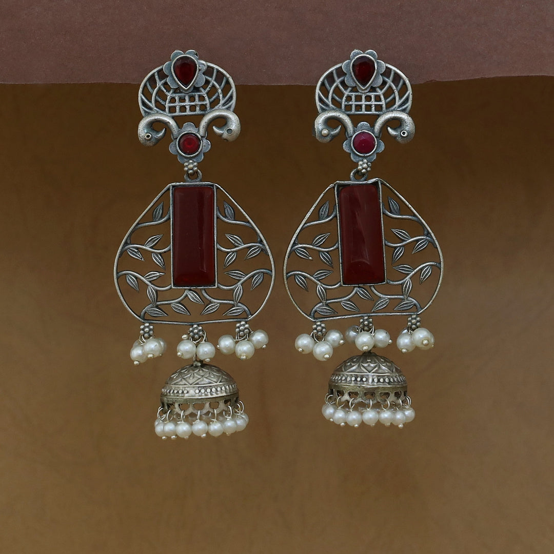Hetanshi Rectangle Glossy Leaf Pearl Jhumka Earring